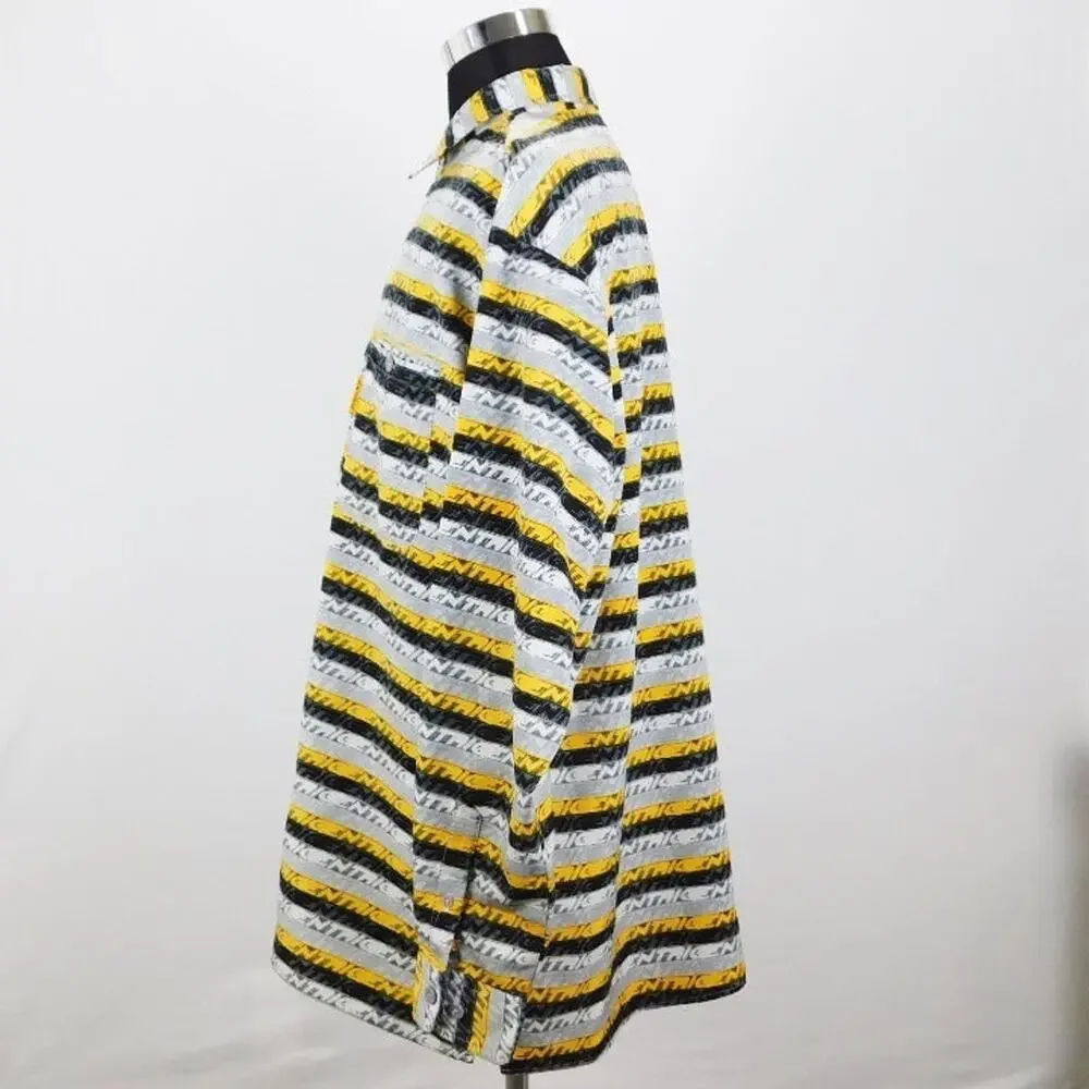 Entrig Yellow Black Stripe Polyester Long Sleeve Button-Up Mens XXL Shirt - Picture 3 of 6